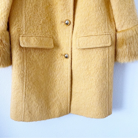 Kate Spade Fluffy Wool Faux Fur Trim Yellow Coat - Picture 6 of 10